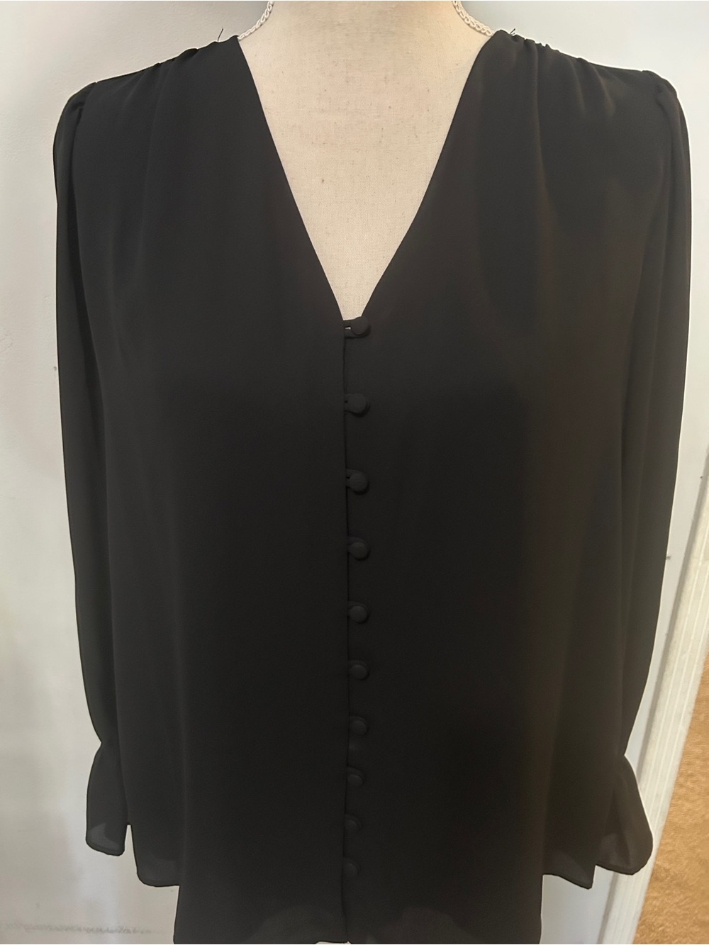 Alfani Black V-Neck Button Front Blouse